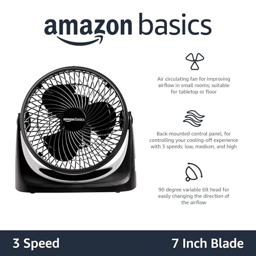 11-Inch Air Circulator Fan with 90-Degree Tilt Head, 3 Speed Settings, Black B39423