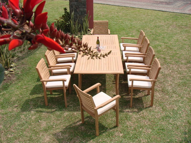 11 Pc Teak Dining Set with 10 Stacking Arm Chairs J854954