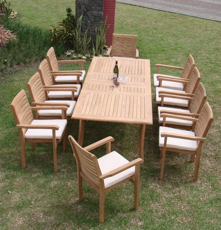 11 Pc Teak Dining Set with 10 Stacking Arm Chairs J854954