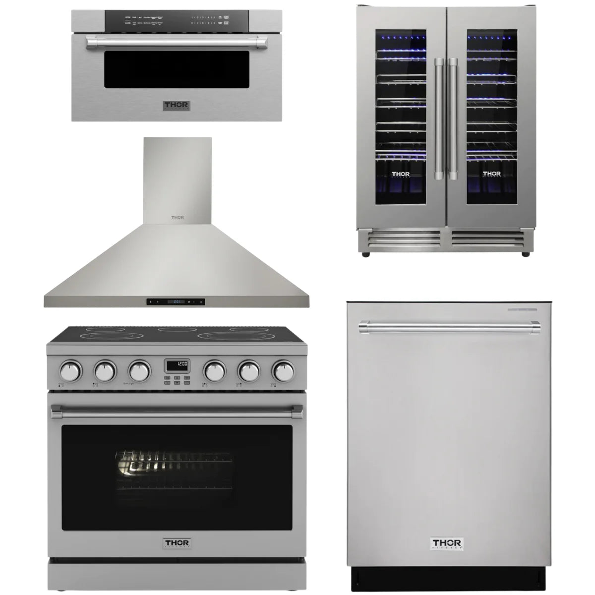 36 Electric Range, Range Hood, Dishwasher, Microwave and Wine Cooler C999