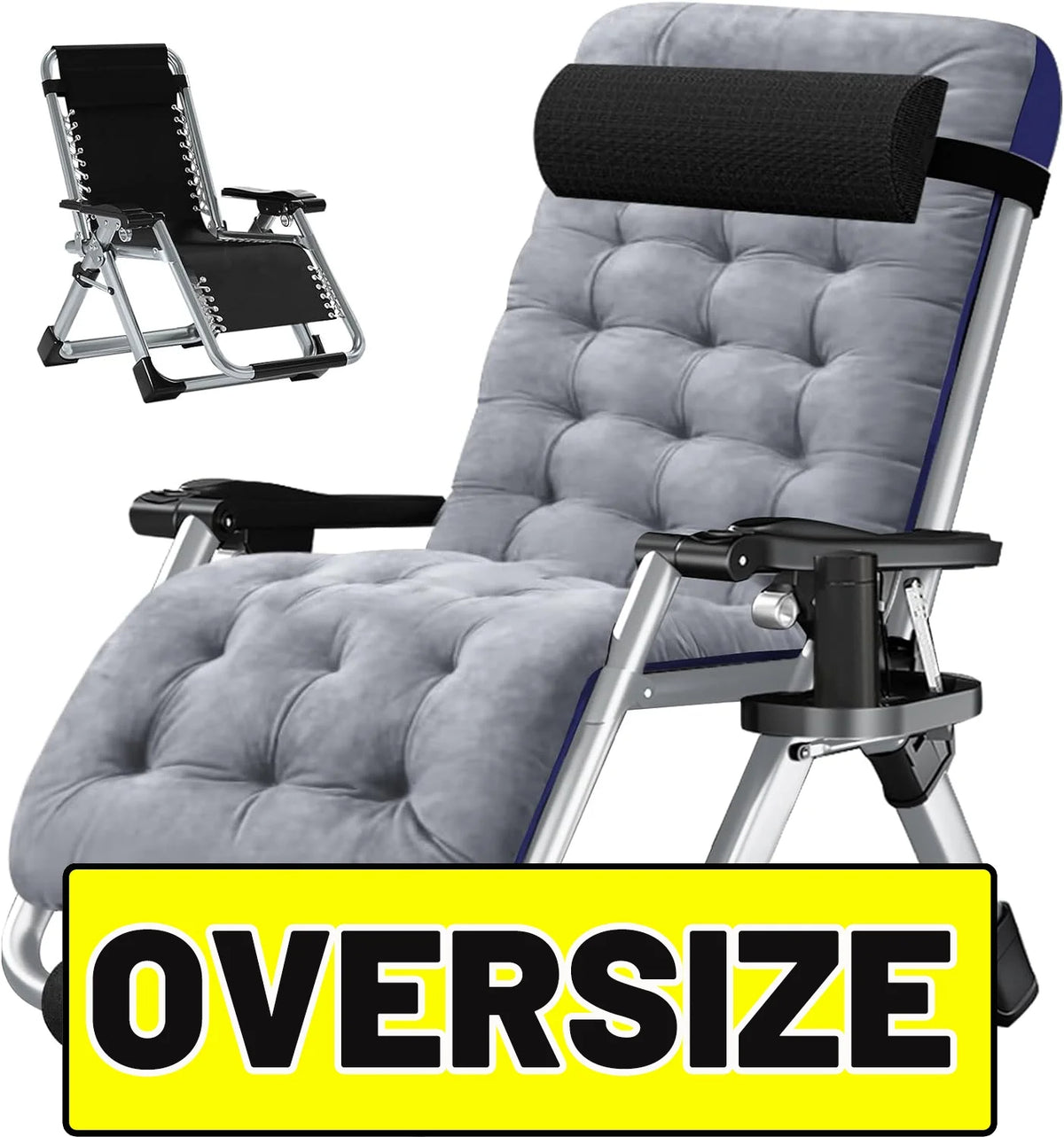 XL Zero Gravity Folding Reclining Lounge Chair with Cushion & Tray D398