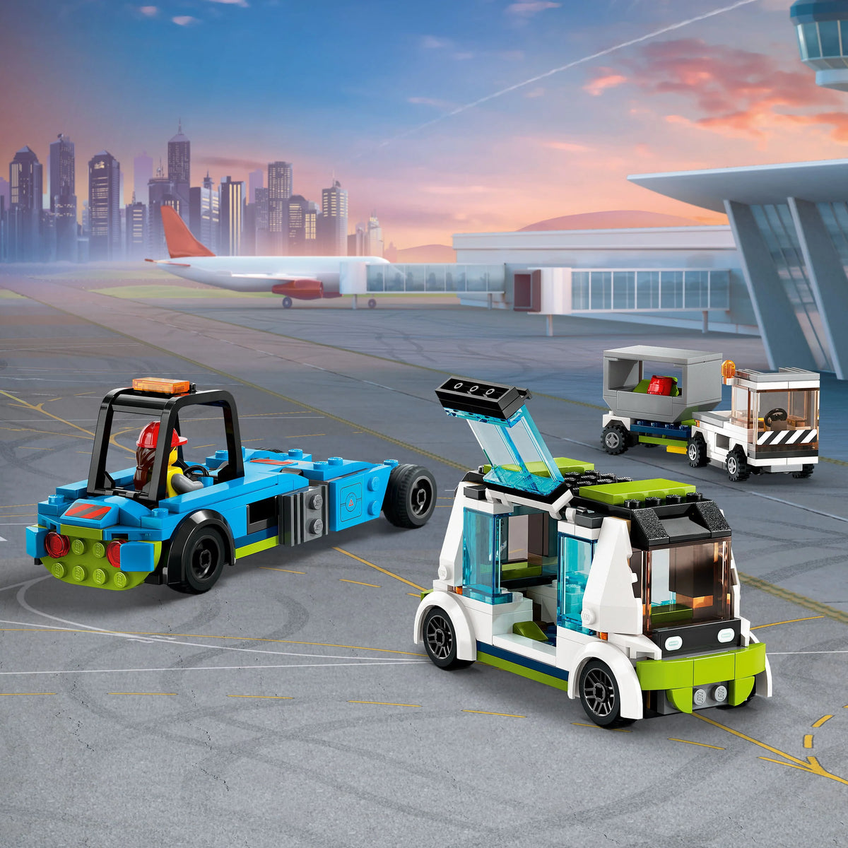 Airplane Building Toy Set with Passenger Bus and Minifigures F444352