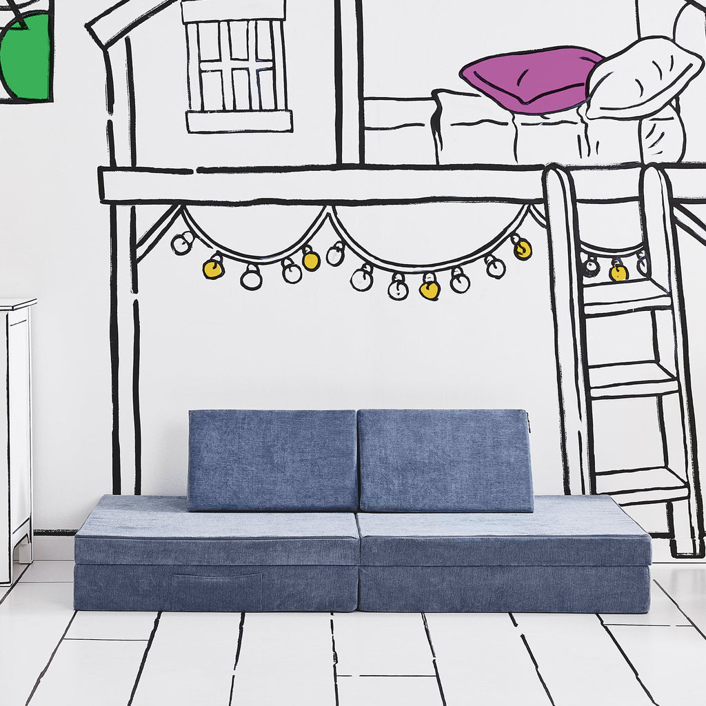 Folding Convertible Kids Play Couch, 4 Pieces, Blue Lagoon E66627
