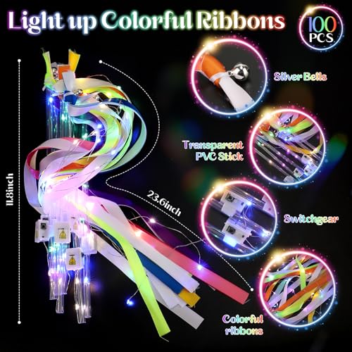 100 PCS Light Up Wands with 3 Colorful Flashing Modes L48673