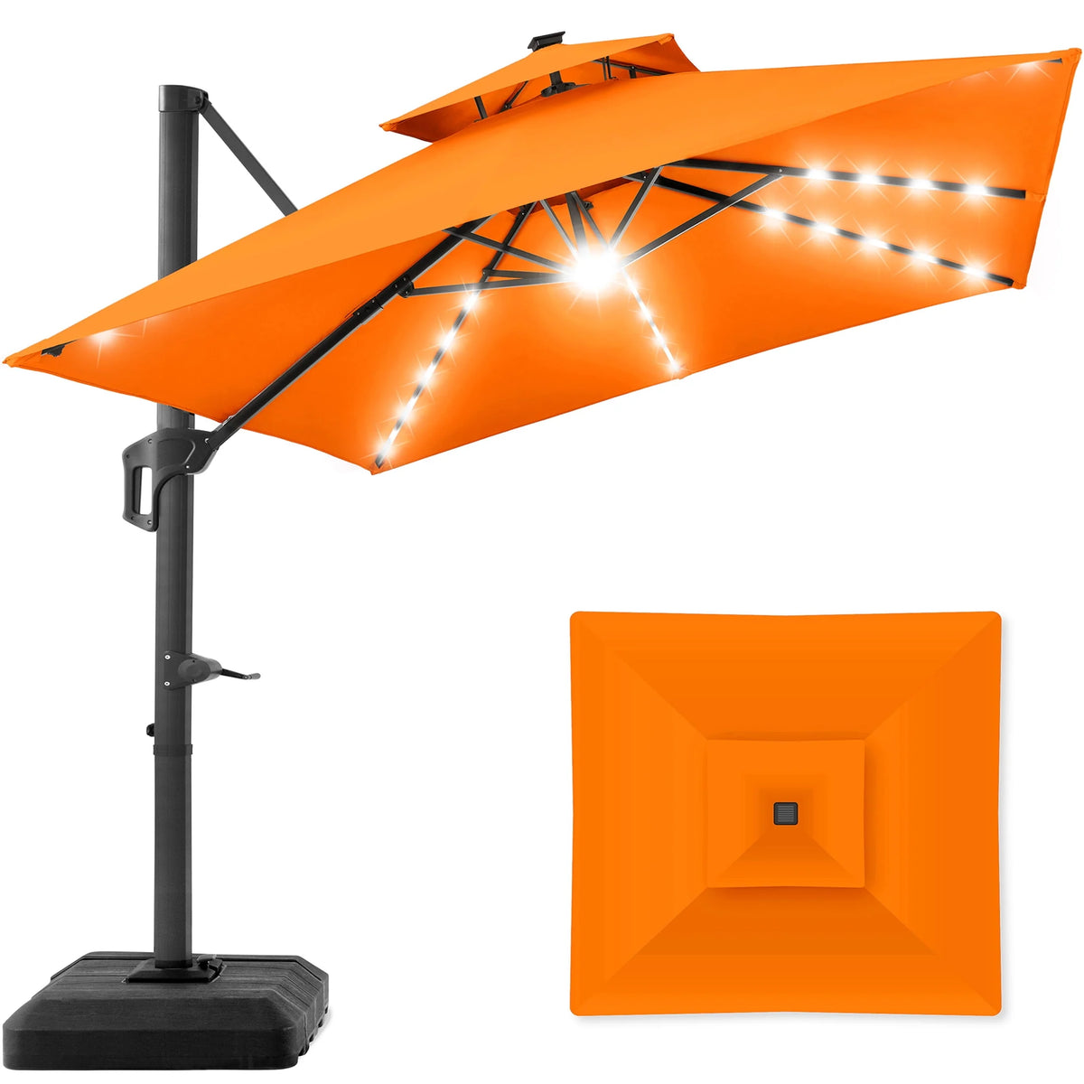 10x10ft 2-Tier Solar LED Cantilever Patio Umbrella with Base F661