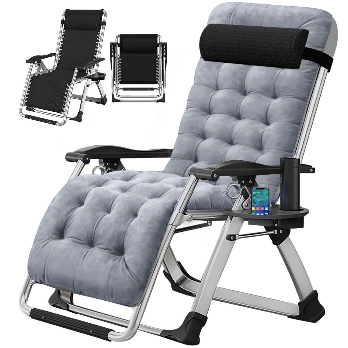 XL Zero Gravity Folding Reclining Lounge Chair with Cushion & Tray D398