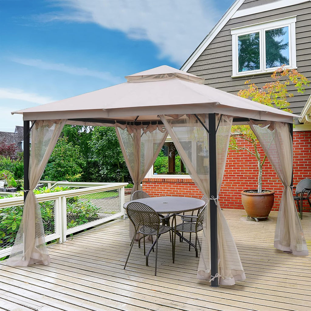 10x10 Outdoor Gazebo with Mosquito Netting Beige A618472