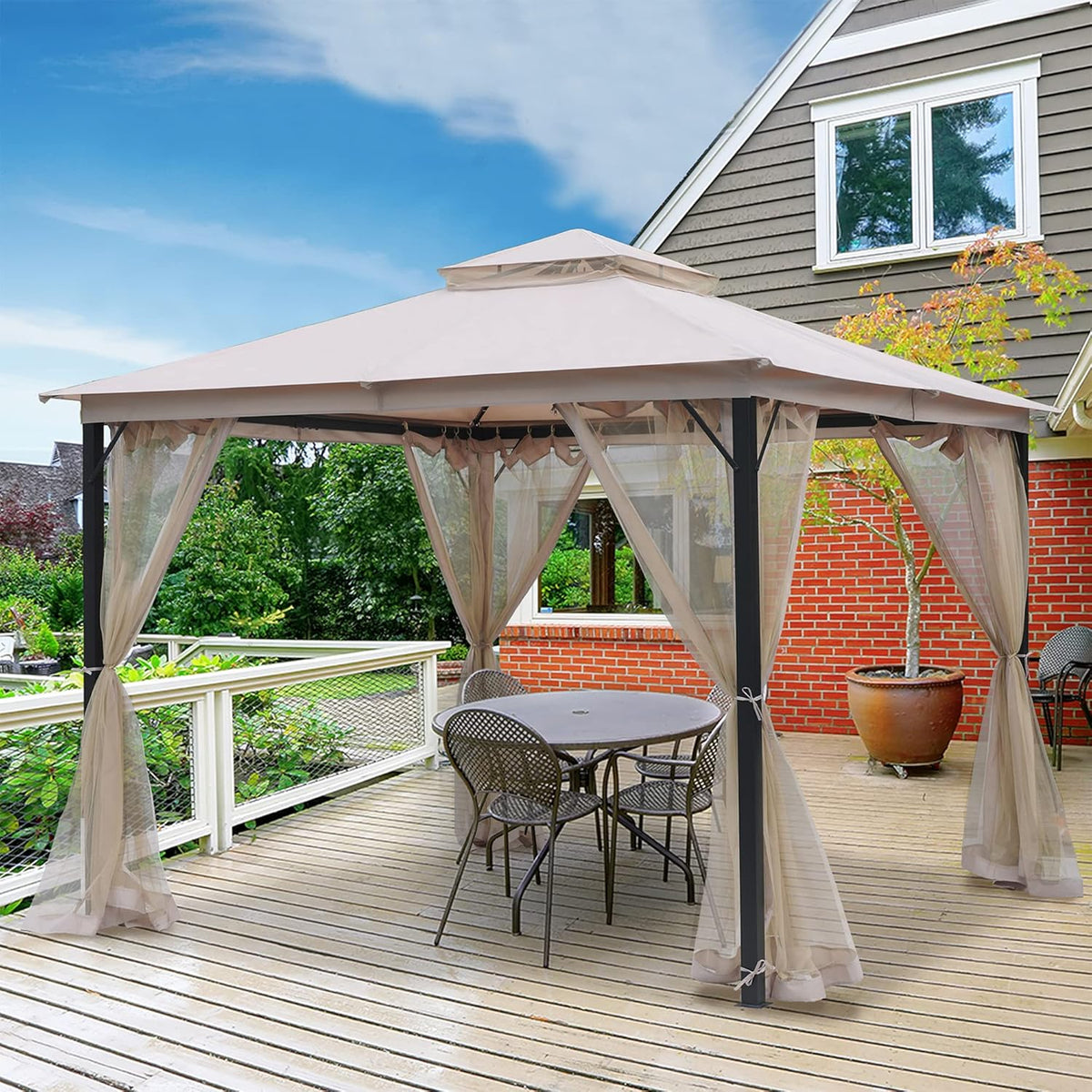 10x10 Outdoor Gazebo with Mosquito Netting Beige A618472