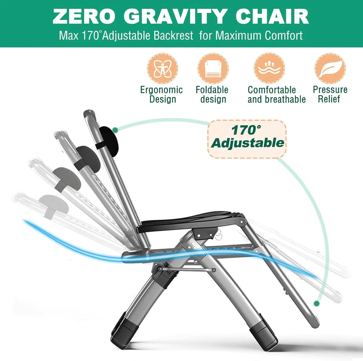 XL Zero Gravity Folding Reclining Lounge Chair with Cushion & Tray D398