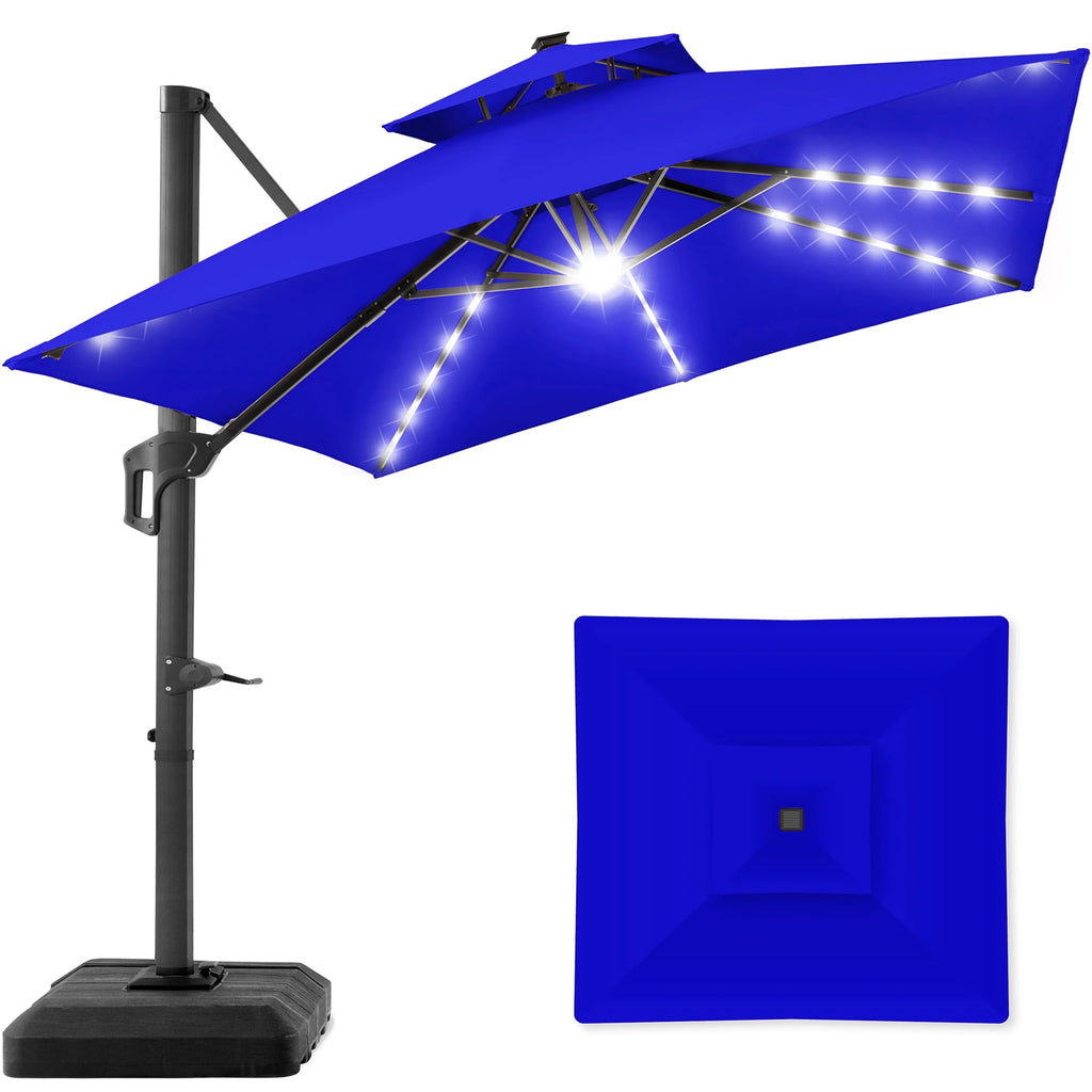 10x10ft 2-Tier Solar LED Cantilever Patio Umbrella with Base F661