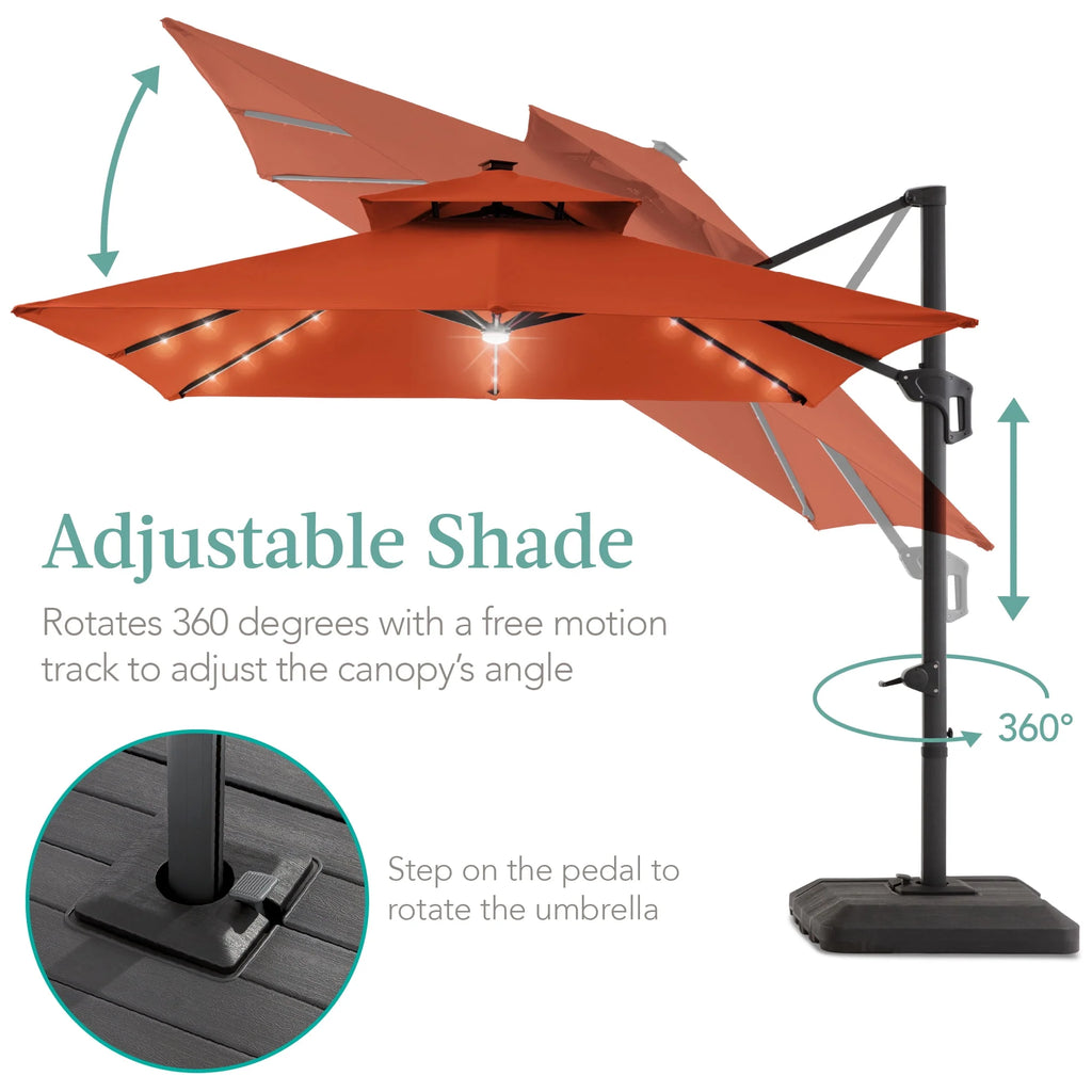 10x10ft 2-Tier Solar LED Cantilever Patio Umbrella with Base F661