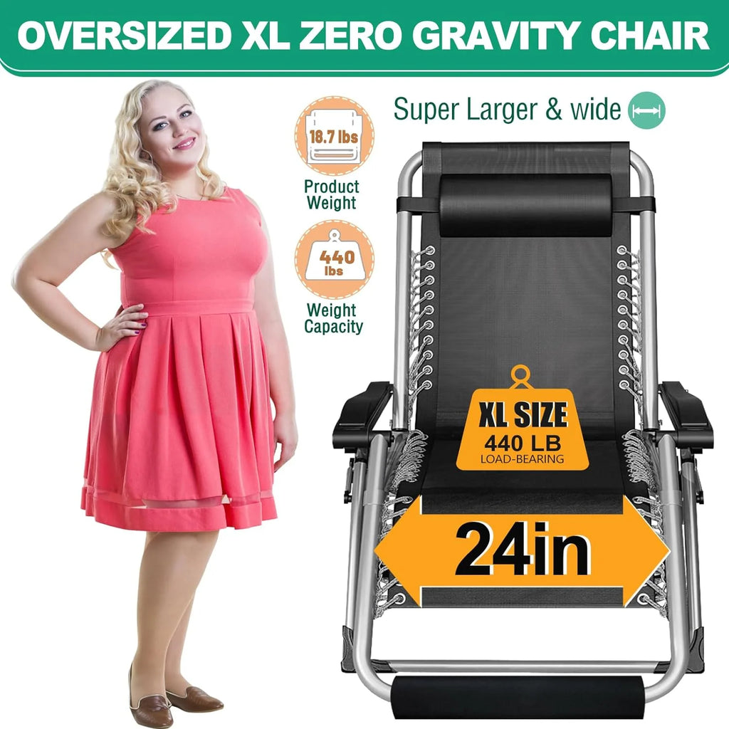 XL Zero Gravity Folding Reclining Lounge Chair with Cushion & Tray D398