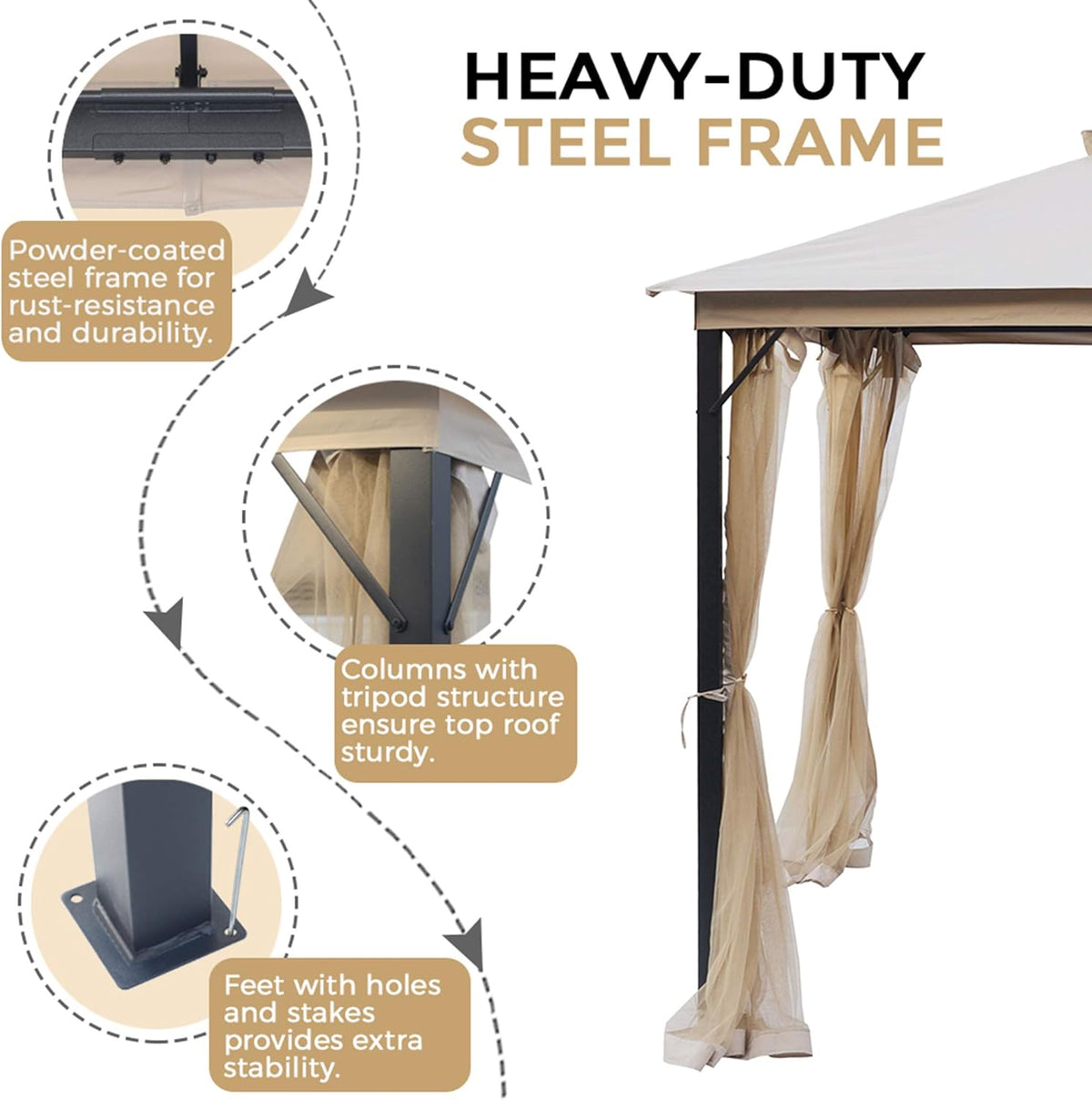10x10 Outdoor Gazebo with Mosquito Netting Beige A618472
