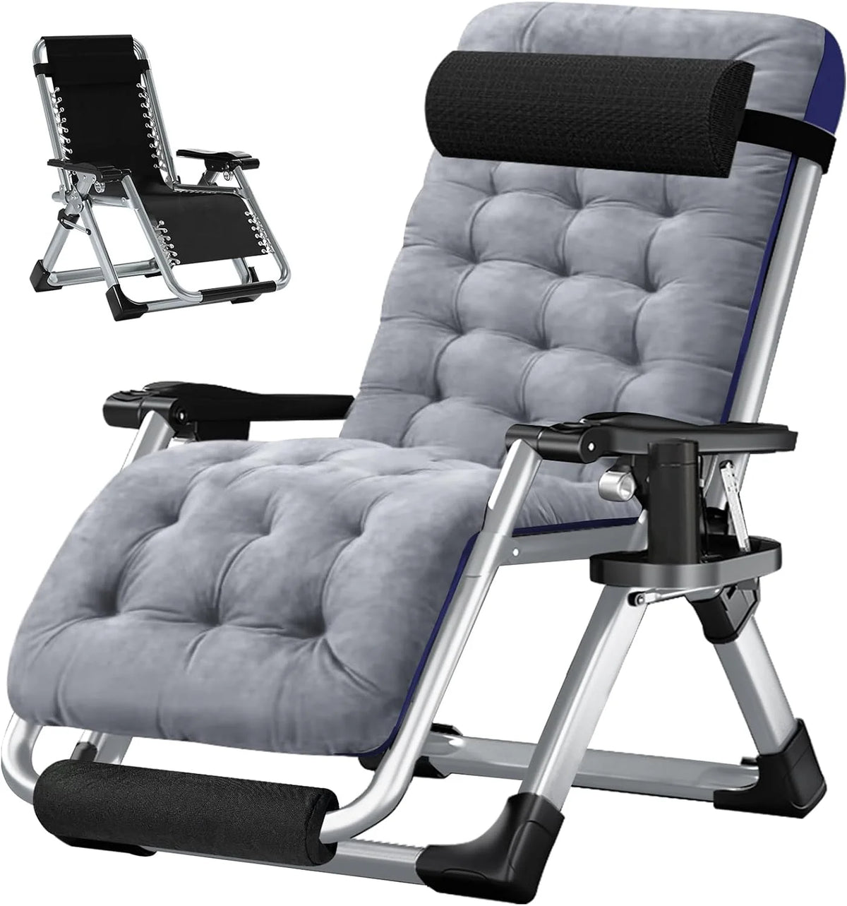 XL Zero Gravity Folding Reclining Lounge Chair with Cushion & Tray D398