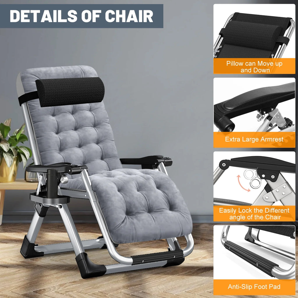 XL Zero Gravity Folding Reclining Lounge Chair with Cushion & Tray D398