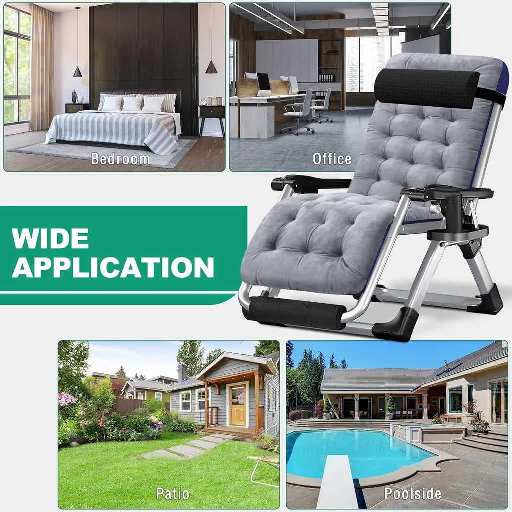XL Zero Gravity Folding Reclining Lounge Chair with Cushion & Tray D398