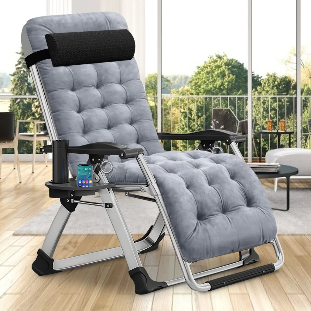 XL Zero Gravity Folding Reclining Lounge Chair with Cushion & Tray D398