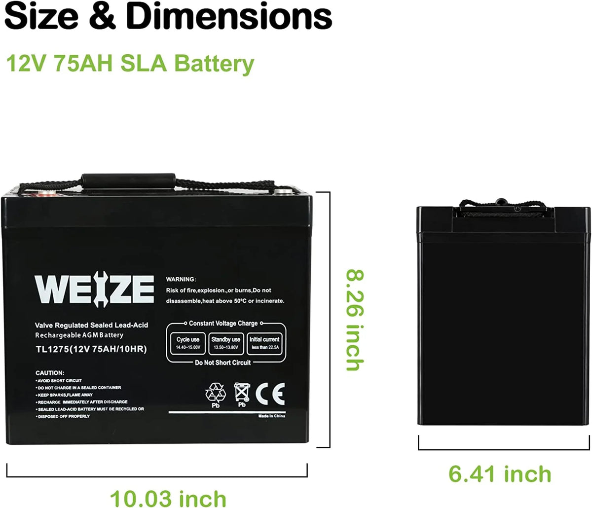 12V 75AH Sealed Lead Acid Rechargeable Deep Cycle SLA AGM Battery G760