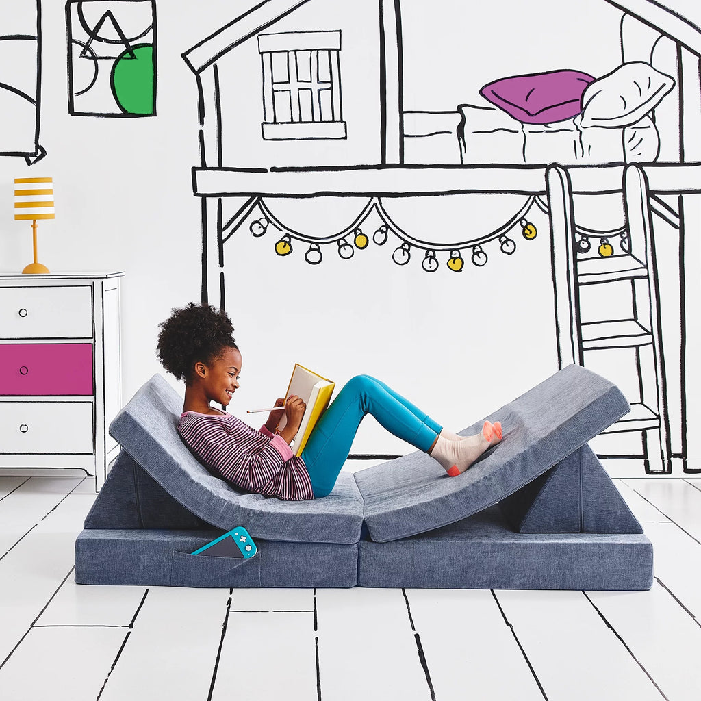 Folding Convertible Kids Play Couch, 4 Pieces, Blue Lagoon E66627