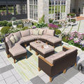 11 Pieces Beige Wicker Patio Conversation Set Z54908
